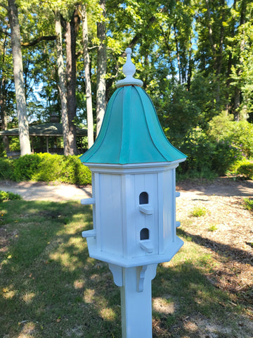 Bell Patina Copper Roof Bird House, 8 Nesting Compartments, Extra Large Weather Resistant Birdhouse