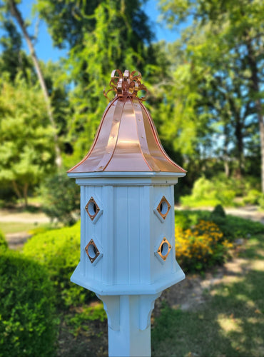 Bell Copper Roof Bird House With Curly Copper Design, 8 Nesting Compartments, Extra Large Weather Resistant Birdhouse