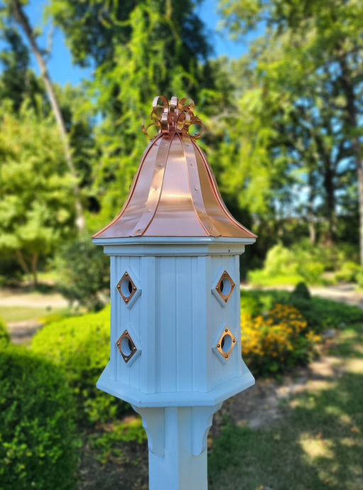 Bell Copper Roof Bird House With Curly Copper Design, 8 Nesting Compartments, Extra Large Weather Resistant Birdhouse