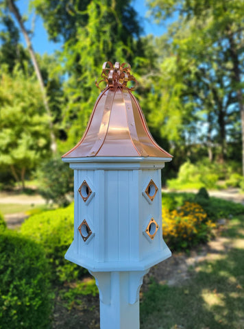 Bell Copper Roof Bird House With Curly Copper Design, 8 Nesting Compartments, Extra Large Weather Resistant Birdhouse