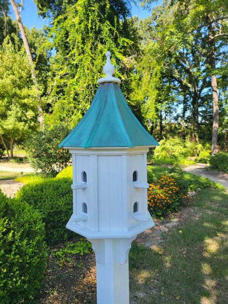 Patina Copper Roof Birdhouse Handmade, Octagon Shape, Extra Large With 8 Nesting Compartments, Weather Resistant Birdhouse Outdoor