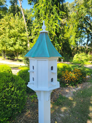 Patina Copper Roof Birdhouse Handmade, Octagon Shape, Extra Large With 8 Nesting Compartments, Weather Resistant Birdhouse Outdoor