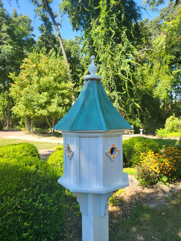 Copper Roof Birdhouse Handmade, Octagon Shape, Extra Large With 4 Nesting Compartments, Predator Guards