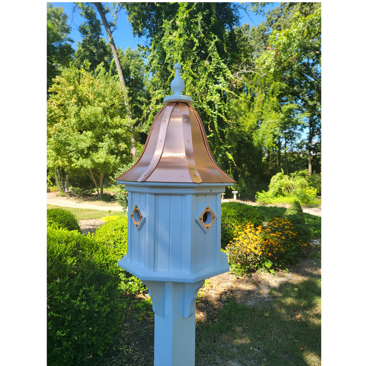 Birdhouse With Bell Copper Roof Handmade, Octagon Shape, Extra Large With 4 Nesting Compartments, Weather Resistant Birdhouses