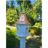Birdhouse With Bell Copper Roof Handmade, Octagon Shape, Extra Large With 4 Nesting Compartments, Weather Resistant Birdhouses
