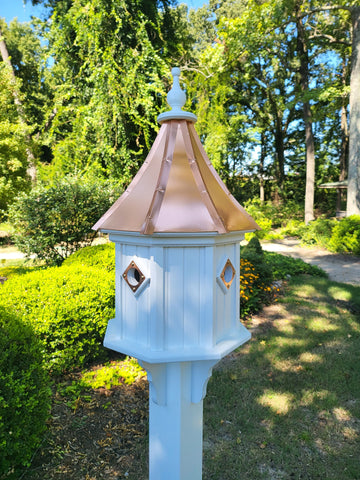 Copper Roof Birdhouse Handmade, Octagon Shape, Patina Copper Extra Large With 4 Nesting Compartments, Predator Guards