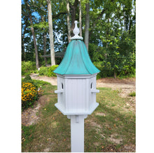 Load image into Gallery viewer, Patina Copper Roof Bird House Handmade, Large 6 Sided With 3 Nesting Compartments, Weather Resistant Birdhouses
