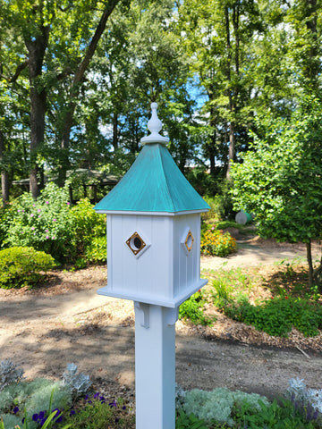 Patina Copper Birdhouse With Copper Predator Guards, With 4 Nesting Compartments Weather Resistant, Birdhouse Outdoor