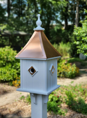 Birdhouse Copper Roof Handmade, With 4 Nesting Compartments Weather Resistant, Copper Top Birdhouse - Home & Living:Outdoor & Gardening:Feeders & Birdhouses:Birdhouses