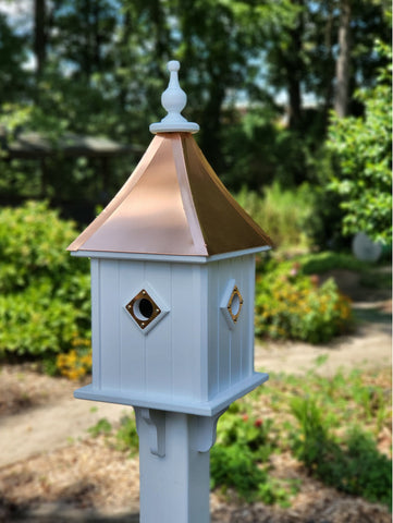 Birdhouse Copper Roof Handmade, With 4 Nesting Compartments Weather Resistant, Copper Top Birdhouse