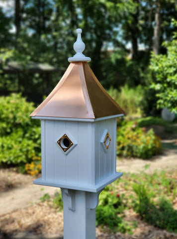 Birdhouse Copper Roof Handmade, With 4 Nesting Compartments Weather Resistant, Copper Top Birdhouse