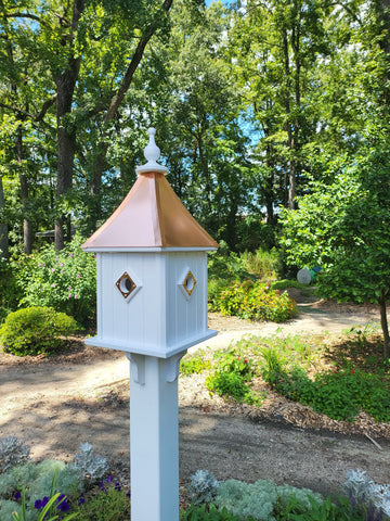 Birdhouse Copper Roof Handmade, With 4 Nesting Compartments Weather Resistant, Copper Top Birdhouse