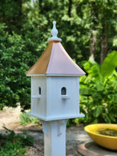 Load image into Gallery viewer, Birdhouse Copper Roof Handmade, With 4 Nesting Compartments Weather Resistant, Copper Top Birdhouse
