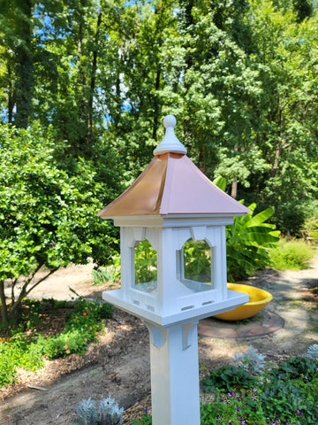 Square Copper Roof Bird Feeder, Weather-Resistant, Amish Handmade, Large Capacity Feed Tray, Bird Lovers