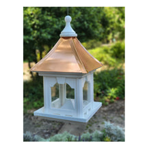 Load image into Gallery viewer, Hanging Bird Feeder, Patina Copper Roof, Large Capacity Feed Tray, Square Design
