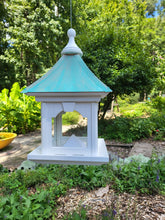 Load image into Gallery viewer, Hanging Bird Feeder, Patina Copper Roof, Large Capacity Feed Tray, Square Design
