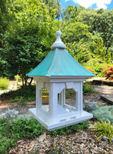 Load image into Gallery viewer, Hanging Bird Feeder, Patina Copper Roof, Large Capacity Feed Tray, Square Design
