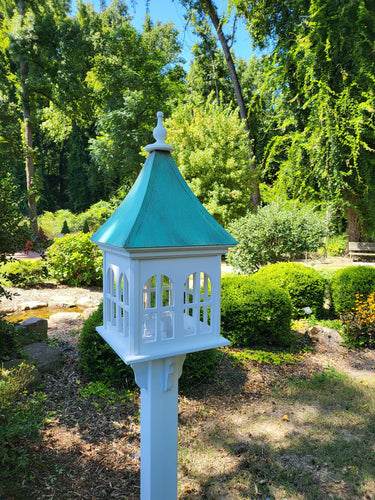 X-Large Bird Feeder With Patina Copper Roof, Double Window Design, Premium Feeding Tube