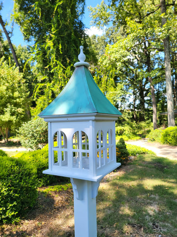 X-Large Bird Feeder With Patina Copper Roof, Double Window Design, Premium Feeding Tube