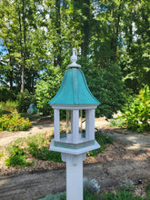 Load image into Gallery viewer, Patina Copper Roof Bird Feeder Large, 6 Sided, Bell Shaped Roof, Premium Feeding Tube
