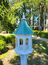 Patina Copper Roof Bird Feeder Large, 8 Sided Octagon, Premium Feeding Tube, Roof Options