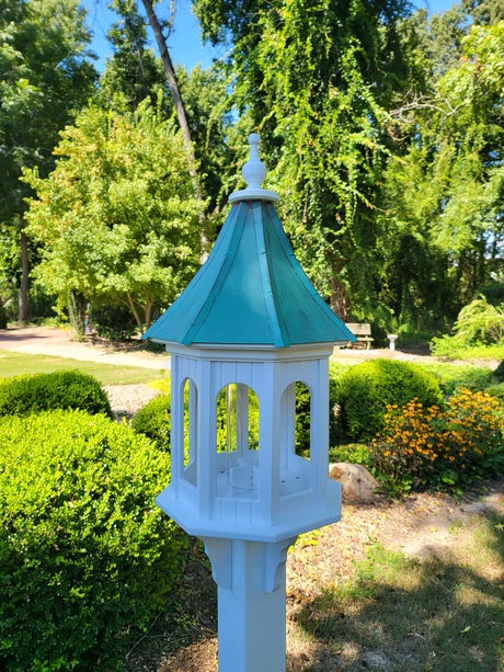 Patina Copper Roof Bird Feeder Large, 8 Sided Octagon, Premium Feeding Tube, Roof Options