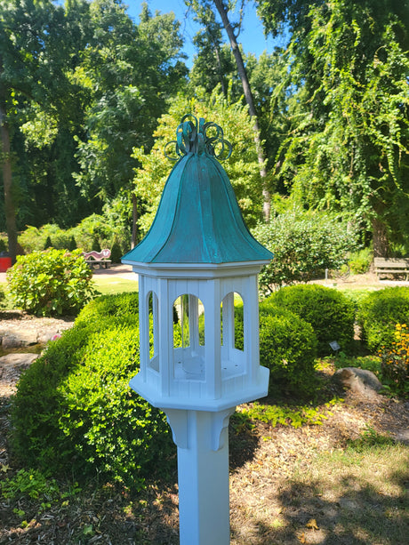 Patina Copper Roof Bird Feeder Large, 8 Sided Octagon, Premium Feeding Tube, Roof Options