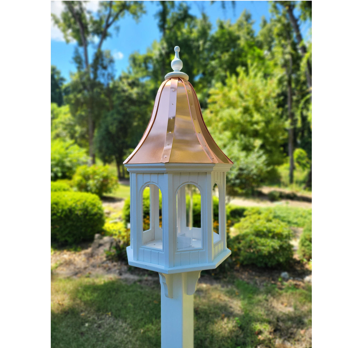 X-Large Bird Feeder With Patina Copper Roof, Octagon Design, Premium Feeding Tube