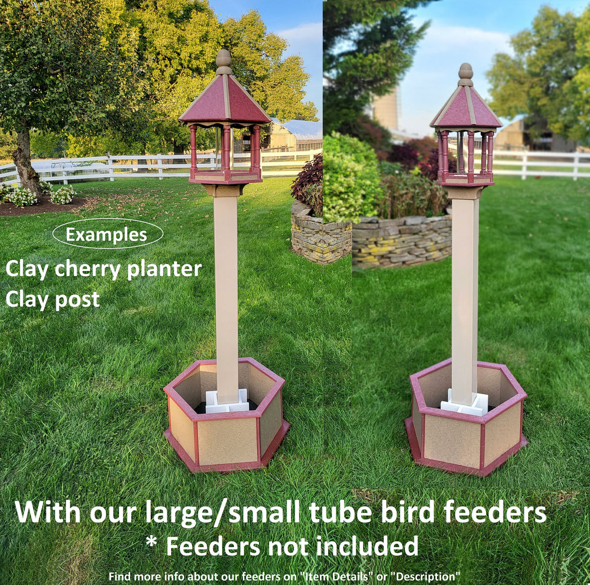 Bird House Planter - Bird Feeder Planter - Clay - Set of Planter & Post - Choose Planter Colors to Match Your House/Feeder