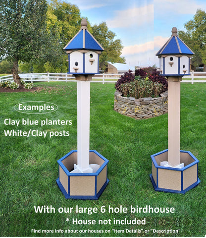 Bird House Planter - Bird Feeder Planter - Clay - Set of Planter & Post - Choose Planter Colors to Match Your House/Feeder