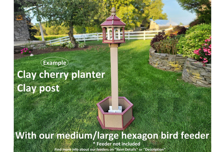 Bird House Planter - Bird Feeder Planter - Clay - Set of Planter & Post - Choose Planter Colors to Match Your House/Feeder