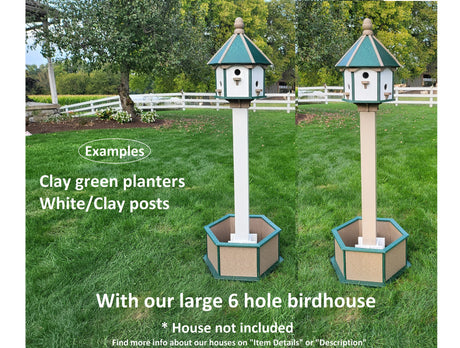 Bird House Planter - Bird Feeder Planter - Clay - Set of Planter & Post - Choose Planter Colors to Match Your House/Feeder