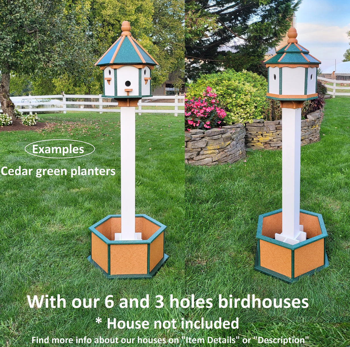 Planter Set For Bird Feeder and Birdhouse - Cedar - Set of Planter & Post - Choose Planter Colors to Match Your House/Feeder