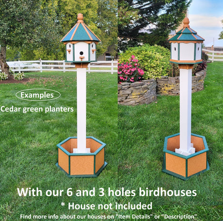 Planter Set For Bird Feeder and Birdhouse - Cedar - Set of Planter & Post - Choose Planter Colors to Match Your House/Feeder