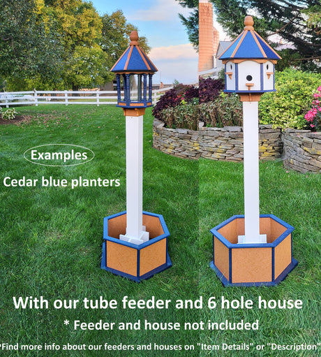 Planter Set For Bird Feeder and Birdhouse - Cedar - Set of Planter & Post - Choose Planter Colors to Match Your House/Feeder