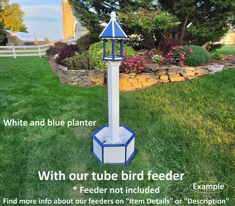 Planter Kit For Birdhouses and Bird Feeders - White - Set of Planter & Post - Choose Planter Colors to Match Your House/Feeder