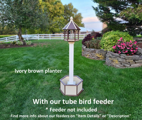 Planter Kit For Bird Feeder and Birdhouse - Ivory - Set of Planter & Post - Choose Planter Colors to Match Your House/Feeder