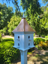 Patina Copper Roof Garden Bird House Handmade, Extra Large With 8 Nesting Compartments, Weather Resistant Birdhouses Outdoor