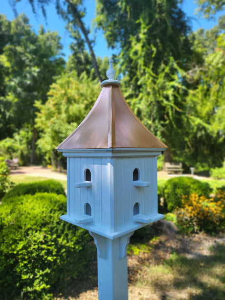 Patina Copper Roof Garden Bird House Handmade, Extra Large With 8 Nesting Compartments, Weather Resistant Birdhouses Outdoor