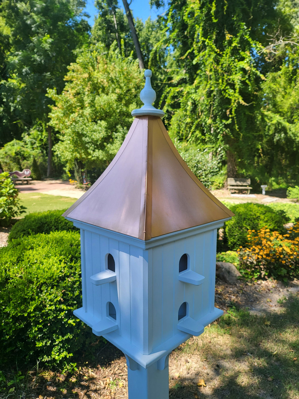 Patina Copper Roof Garden Bird House Handmade, Extra Large With 8 Nesting Compartments, Weather Resistant Birdhouses Outdoor