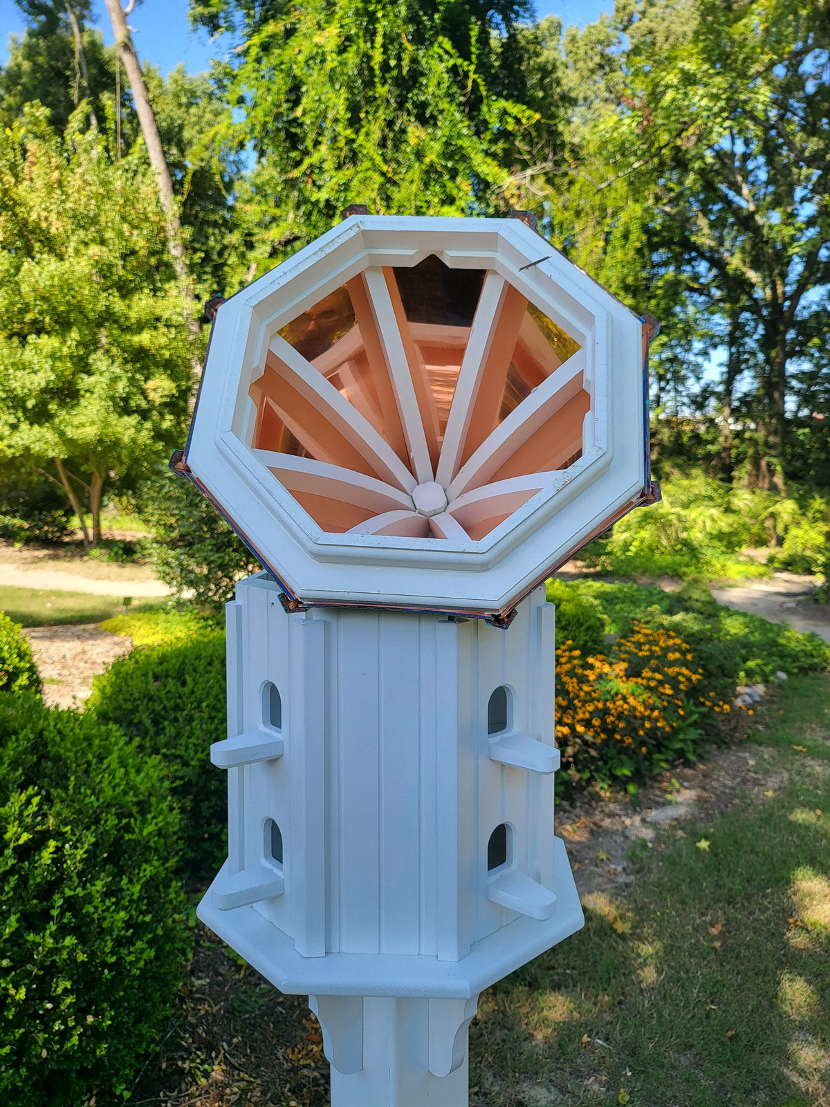 Extra Large Bird House With Copper Roof Handmade, Roof Styles, Octagon Shape, 8 Nesting Compartments, Copper, Patina, Guards/Perch Birdhouse