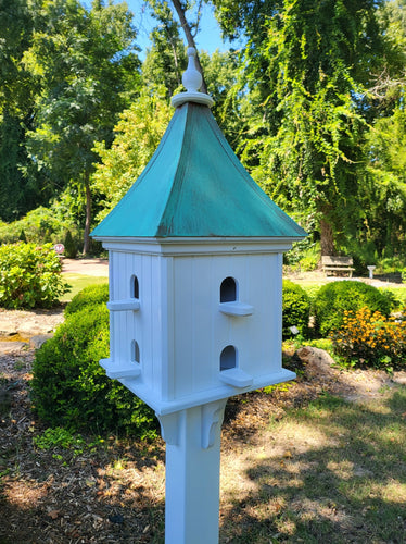 Patina Copper Roof Garden Bird House Handmade, Extra Large With 8 Nesting Compartments, Weather Resistant Birdhouses Outdoor - Patina Copper Roof