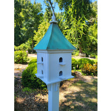 Load image into Gallery viewer, Patina Copper Roof Garden Bird House Handmade, Extra Large With 8 Nesting Compartments, Weather Resistant Birdhouses Outdoor
