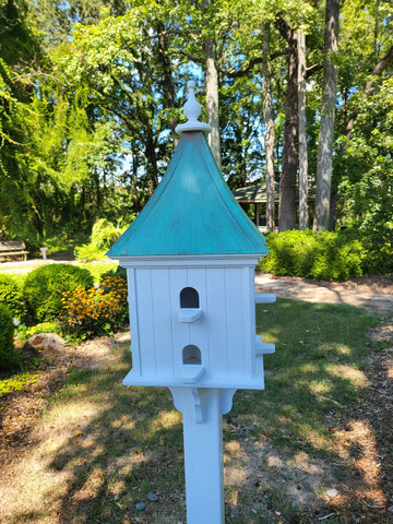 Patina Copper Roof Garden Bird House Handmade, Extra Large With 8 Nesting Compartments, Weather Resistant Birdhouses Outdoor