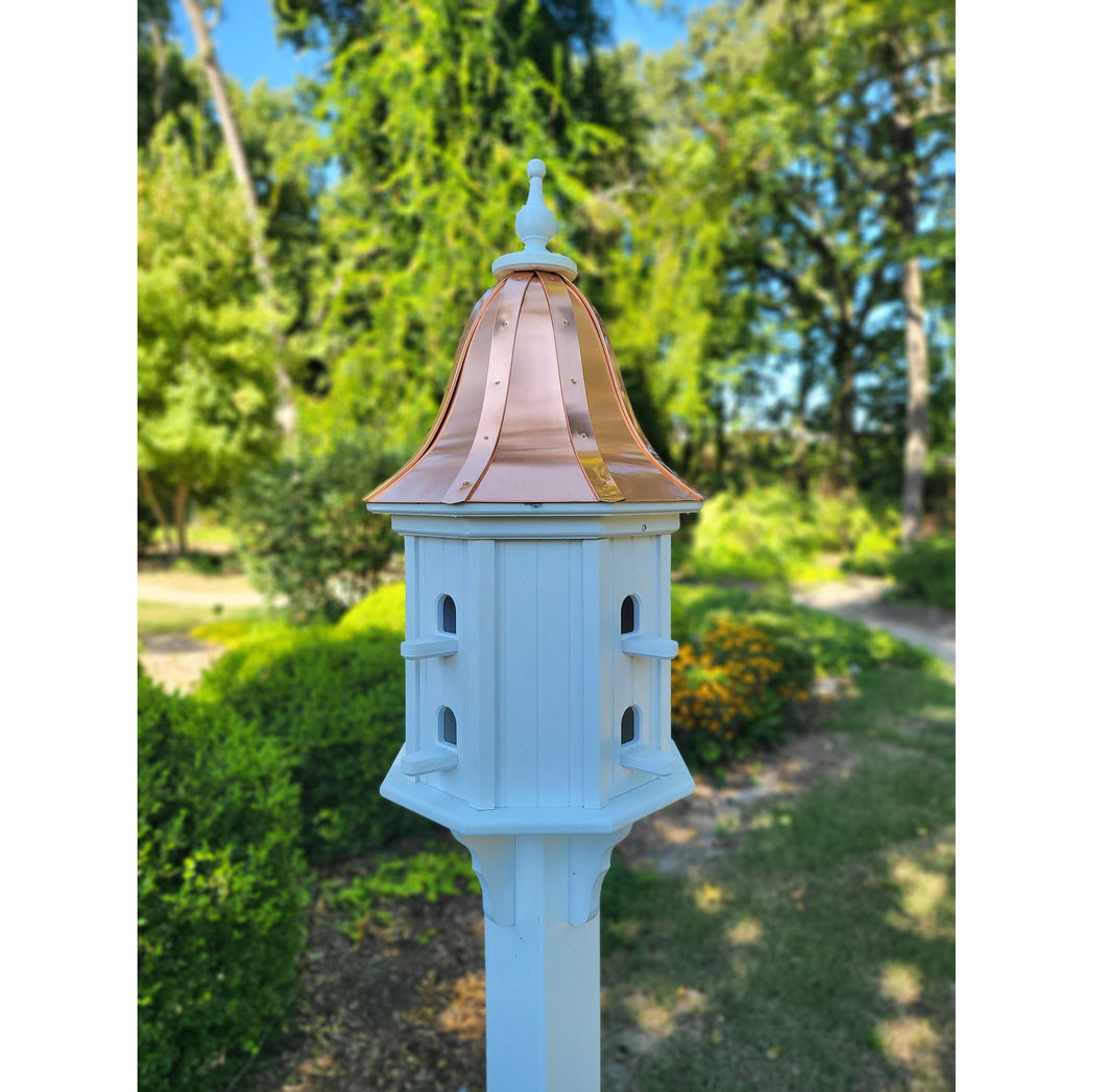 Bird House With Bell Copper Roof Handmade, Octagon Shape, Extra Large With 8 Nesting Compartments, Weather Resistant Birdhouses