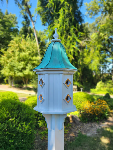 Bell Patina Copper Roof Bird House, 8 Nesting Compartments, Extra Large Weather Resistant Birdhouse