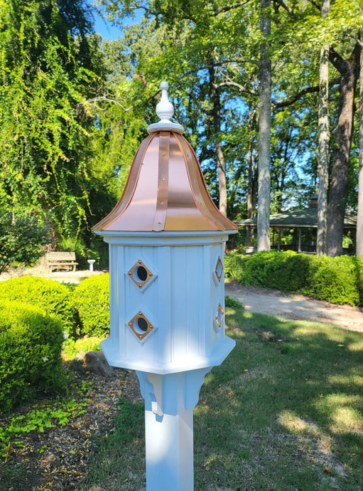 Octagon Shape Bell Copper Roof Bird House Amish Handmade, Extra Large With 8 Nesting Compartments, Weather Resistant Birdhouses