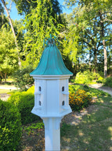 Bell Patina Copper Roof Bird House With Curly Copper Design, 8 Nesting Compartments, Extra Large Weather Resistant Birdhouse