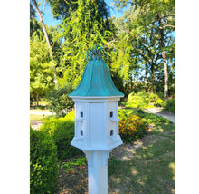 Load image into Gallery viewer, Bell Patina Copper Roof Bird House With Curly Copper Design, 8 Nesting Compartments, Extra Large Weather Resistant Birdhouse
