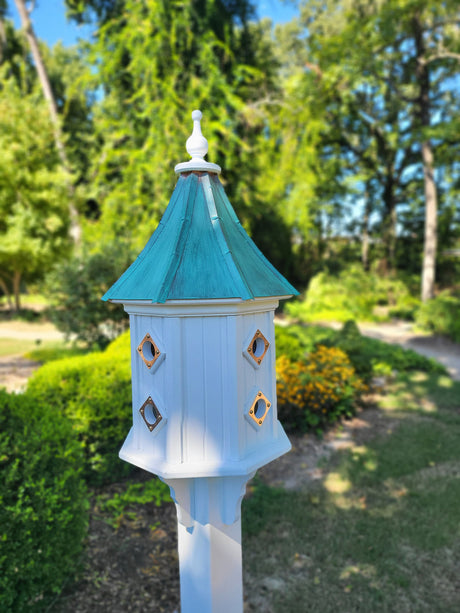 Patina Copper Roof Birdhouse Handmade, Octagon Shape, Extra Large With 8 Nesting Compartments, Weather Resistant Birdhouse Outdoor